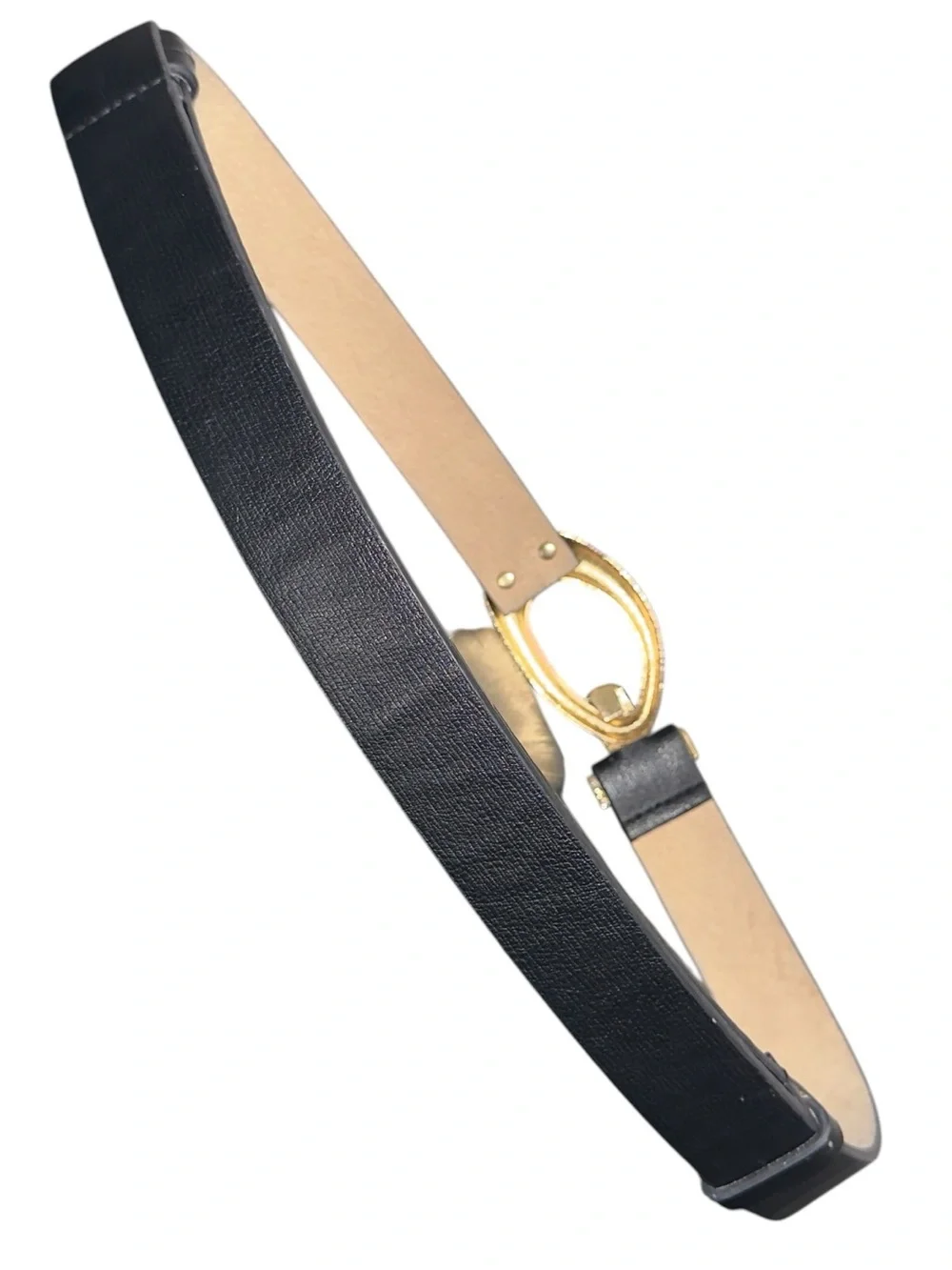 Chico’s Black Genuine Leather Belt M/L Adjustable Gold Statement Buckle